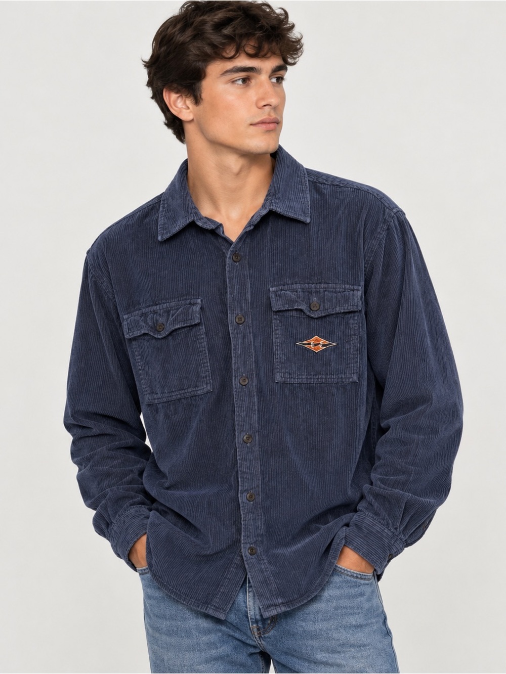 Billabong Men's Navy Corduroy Button-Up Shirt - Casual Workwear Size XL